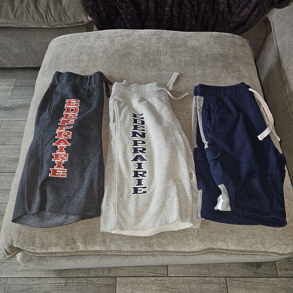 Lot Of 3 Athletic Shorts - Charcoal, Light Gray, Navy Sweat Pant Material